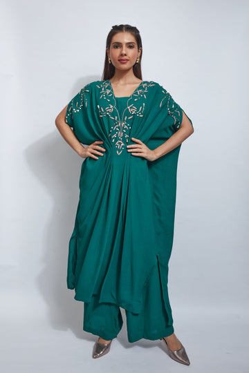 indo western outfit  Green Kaftan With Pallazo