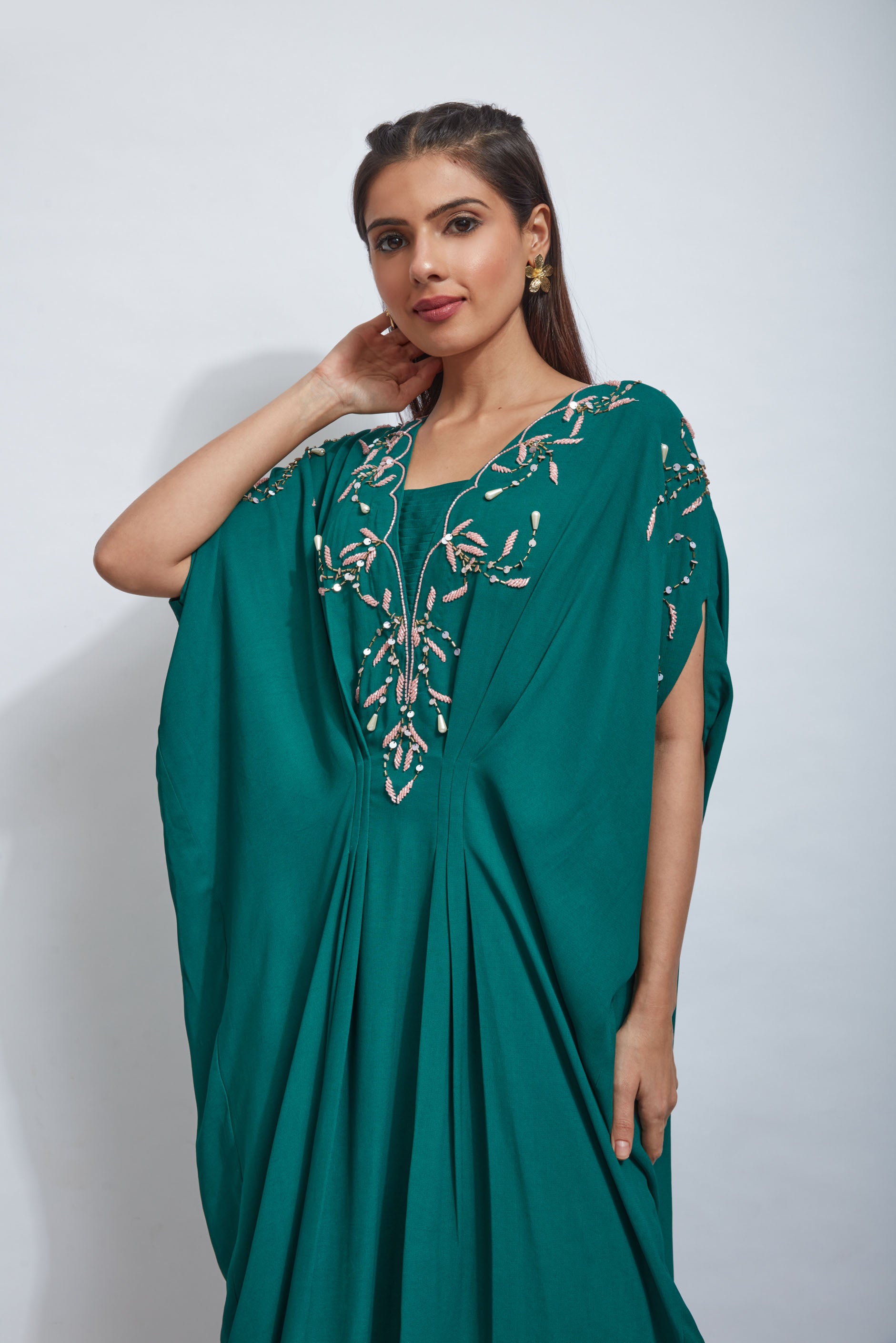 indo western outfit Green Kaftan With Pallazo