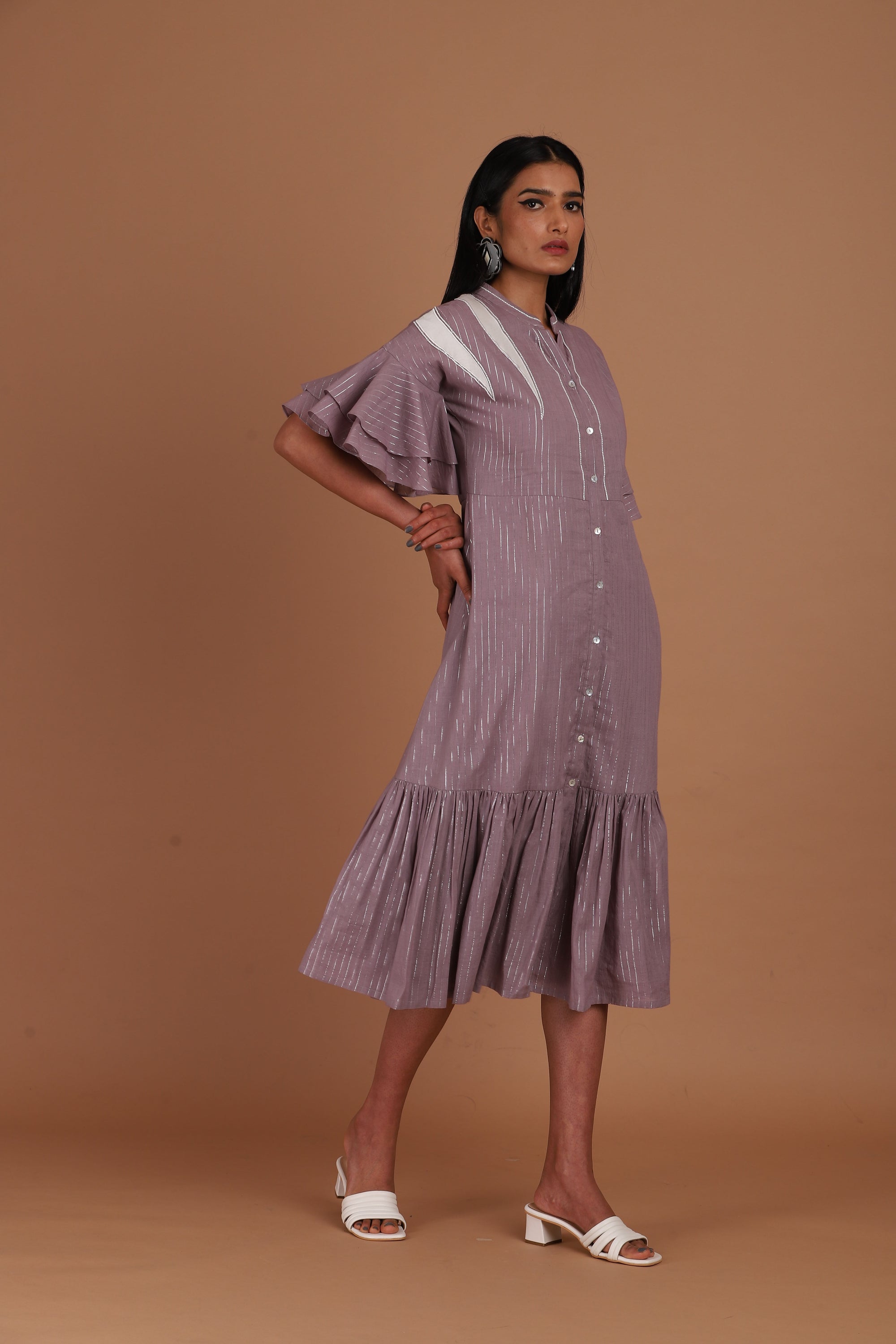 lilac one piece A line dress